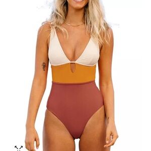 Cupshe Women's One Piece Swimsuit Color Block Keyhole Cutout large